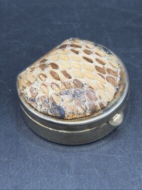 Vintage Snakeskin Reptile Skin Pillbox Trinket Keepsake Storage Box Collectible